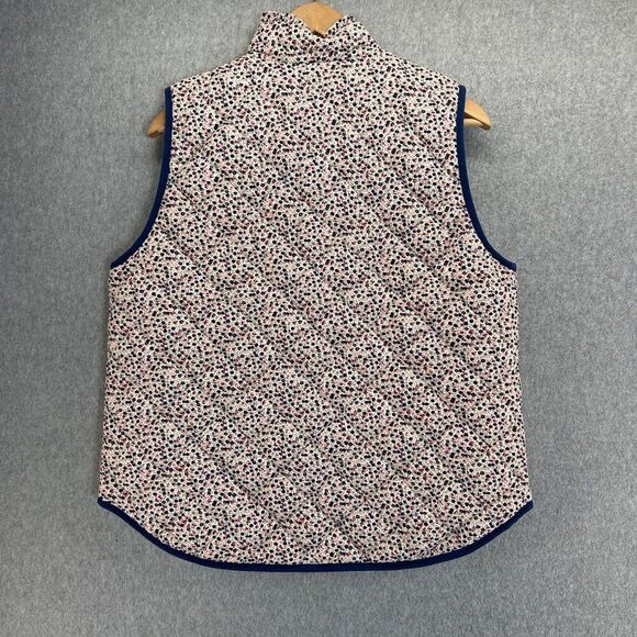 J. Crew Mercantile Women's Large Quilted Floral Puffer Vest Navy Blue Pink White - Picture 6 of 10